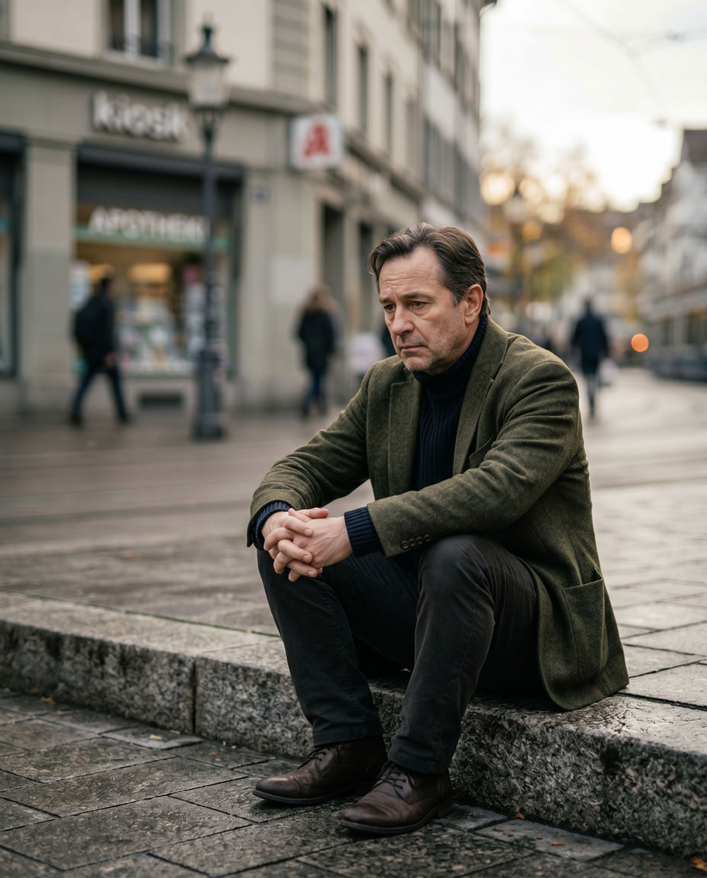 Mann-sitzt-auf-dem-Trottoir-einer-Schweizer-Stadt-und-ist-total-orientierungslos Mann-sitzt-auf-dem-Trottoir-einer-Schweizer-Stadt-und-ist-total-orientierungslos